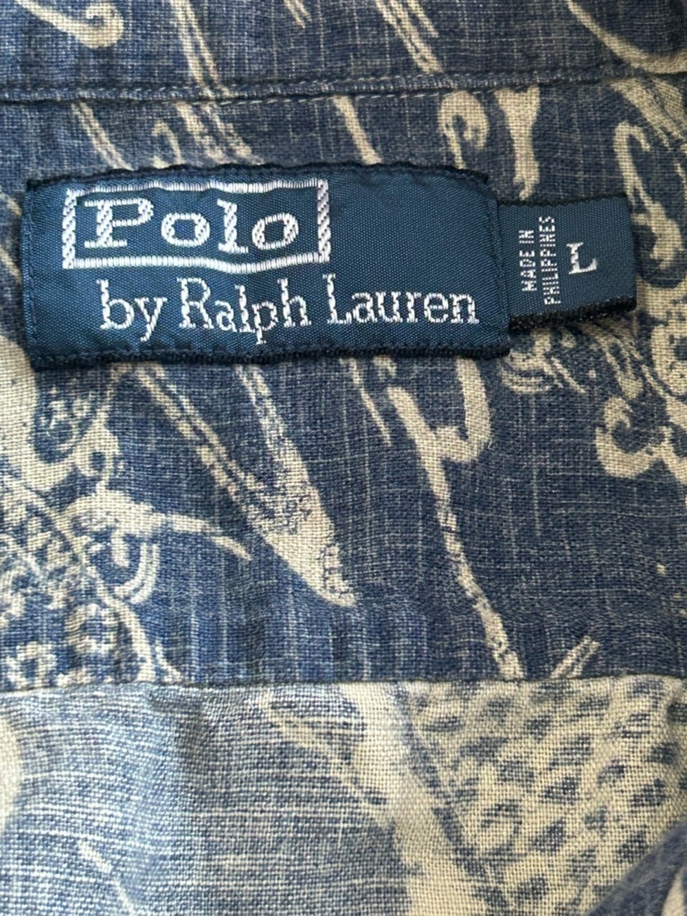 VTG 90’s Polo Ralph Lauren Linen Cotton Blend Koi Fish Button Up Shirt Large - Picture 4 of 8